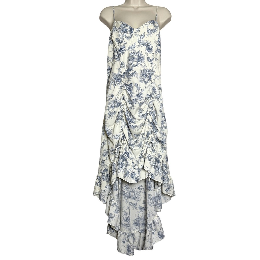 Shein Womens Hi Lo Dress 2XL Blue Cream‎ Coquette Milkmaid Bodice Feminine